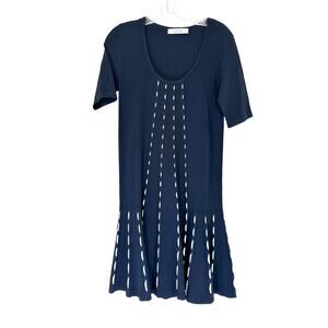 D.‎ Exterior Dress Blue White Short Sleeve Work Business Career Shift Medium